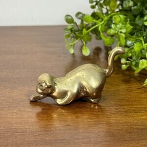 Vintage Brass 2.5" Crouching Cat Kitten Figure Paperweight Mid Century MCM